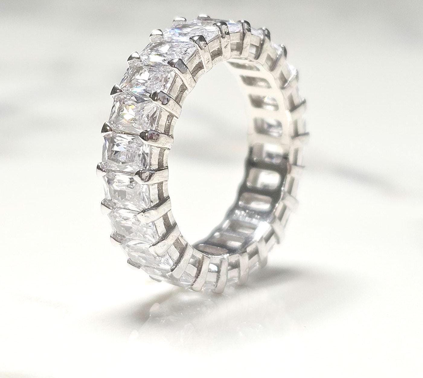 0.50ct eternity bands, emerald cut ring, 925Sterling Silver, pave wedding band, engagement ring, minimalist ring, wedding band, stackable