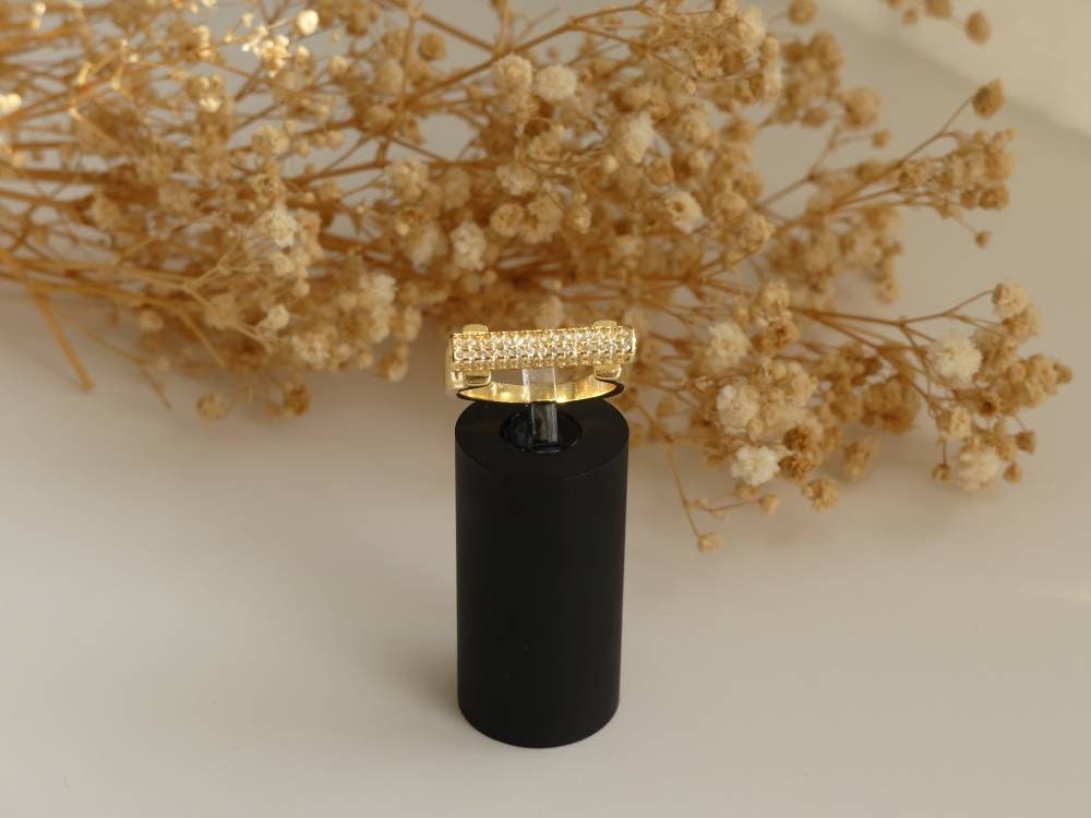 18K Gold Plated bar ring, pave ring, 925 Sterling Silver, Letter ring, Cocktail Ring, anniversary gift, minimalist, engagement ring