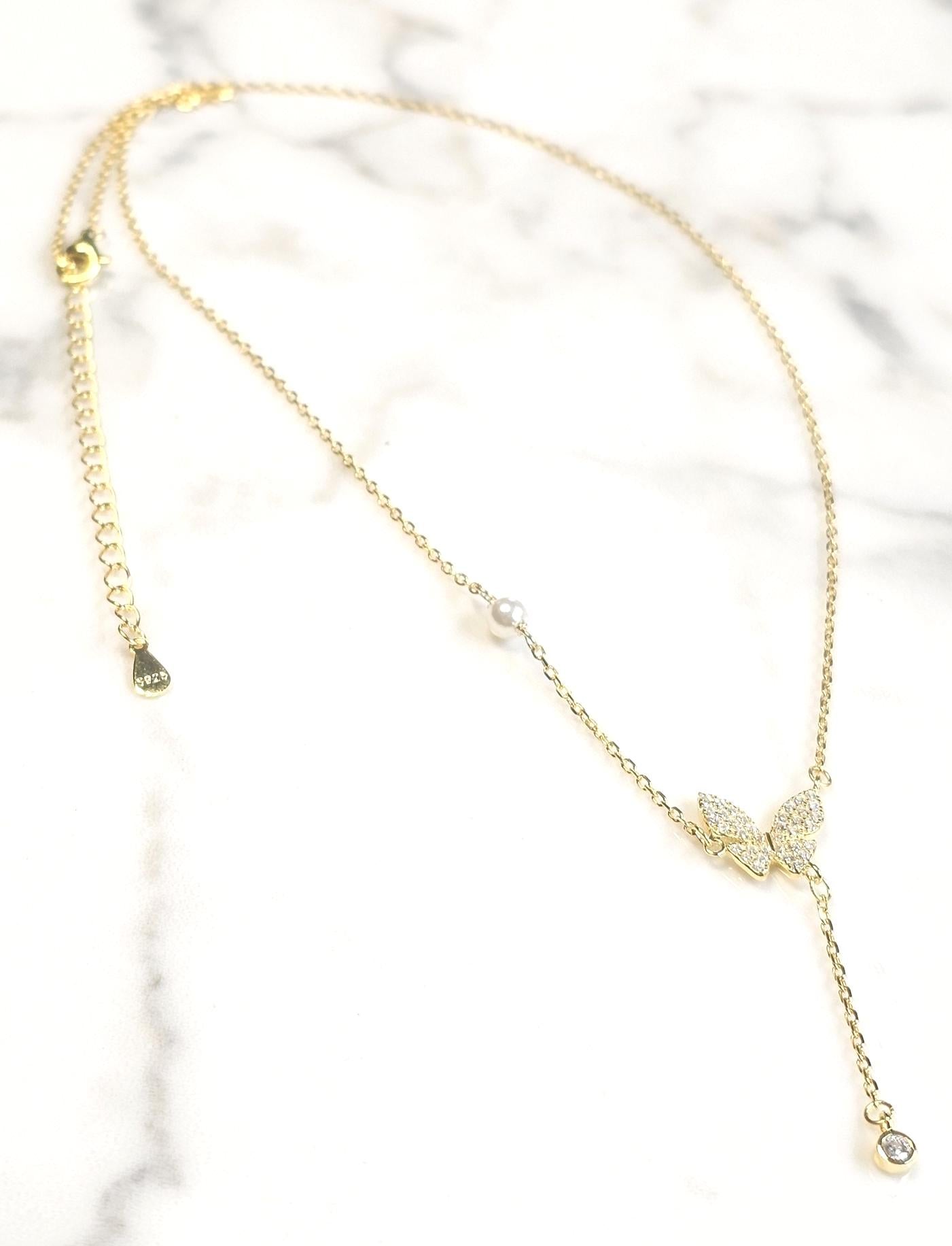 butterfly minimalist lariat necklace ,18k yellow gold necklace, anniversary gift, dainty necklace