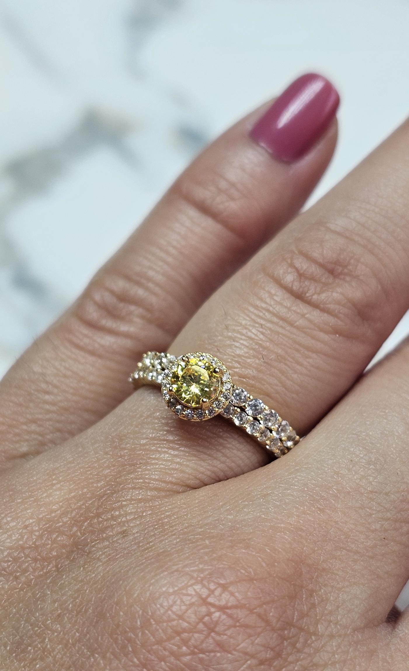 0.50ct round yellow stone ring, November birthstone ring, engagement ring, wedding set ring ,two piece, half eternity ring, citrine ring set
