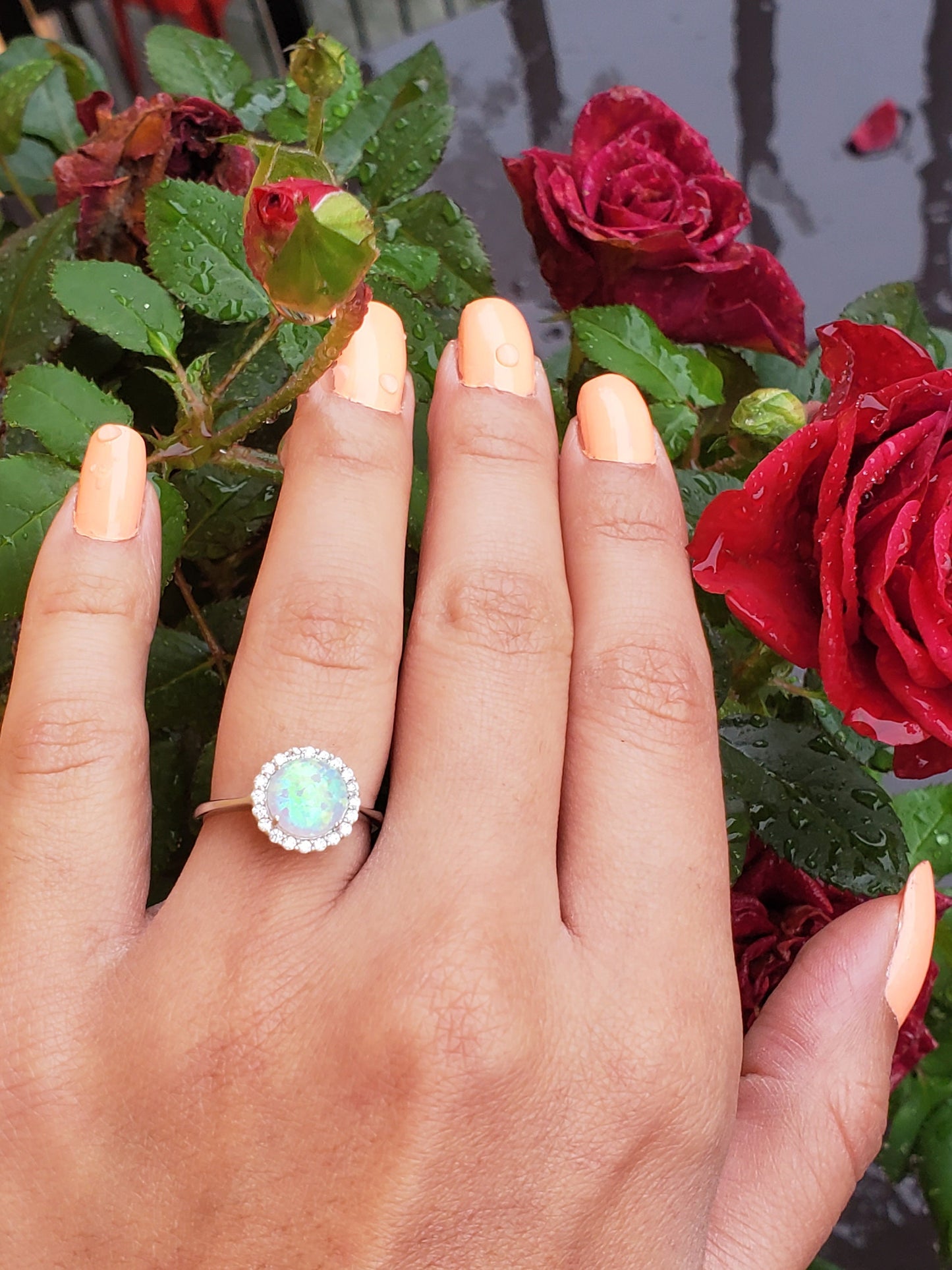 2ct round white Opal Ring ,white opal, halo ring, Anniversary ring, Present Future Ring, cz wedding ring, gift for her, engagement ring