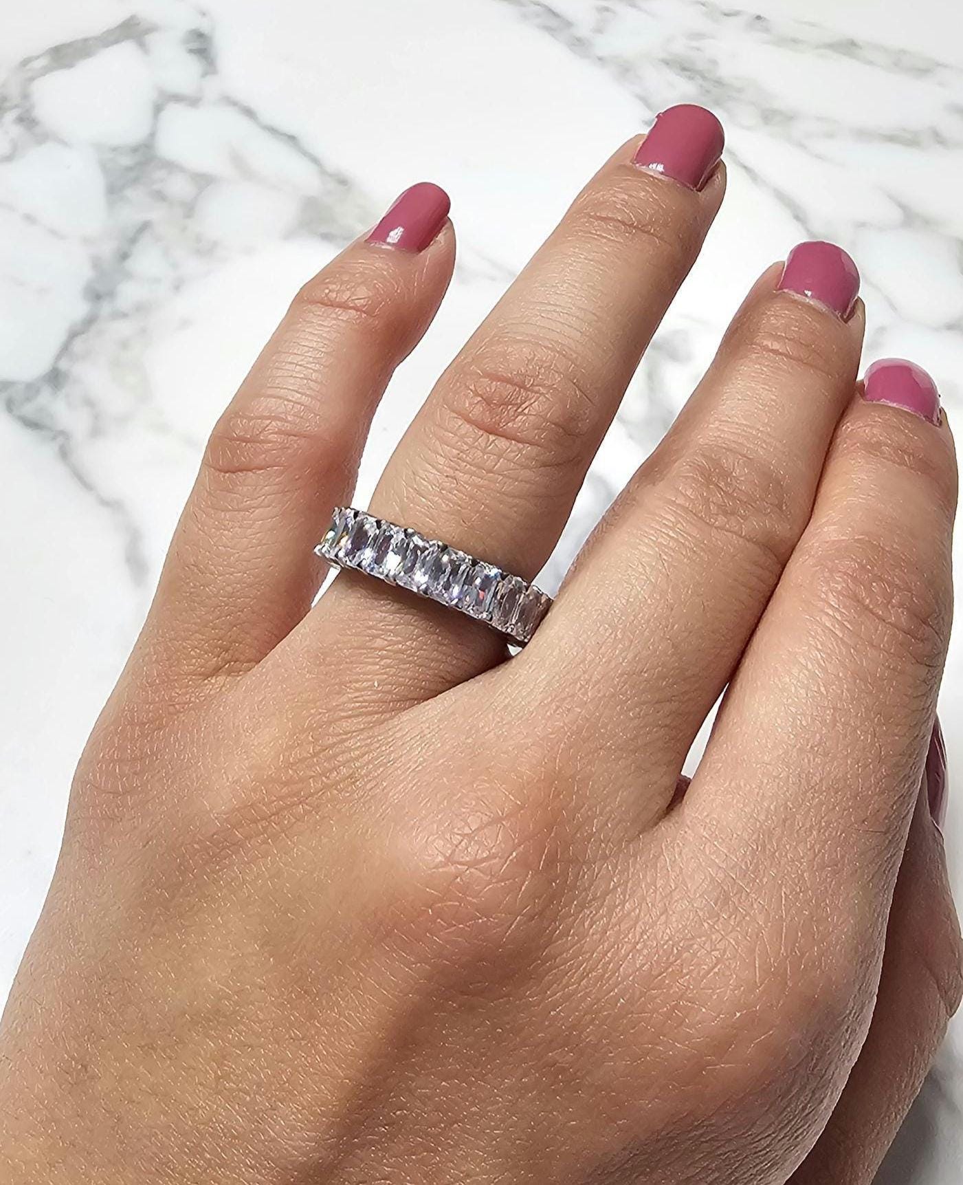 0.50ct eternity bands, emerald cut ring, 925Sterling Silver, pave wedding band, engagement ring, minimalist ring, wedding band, stackable