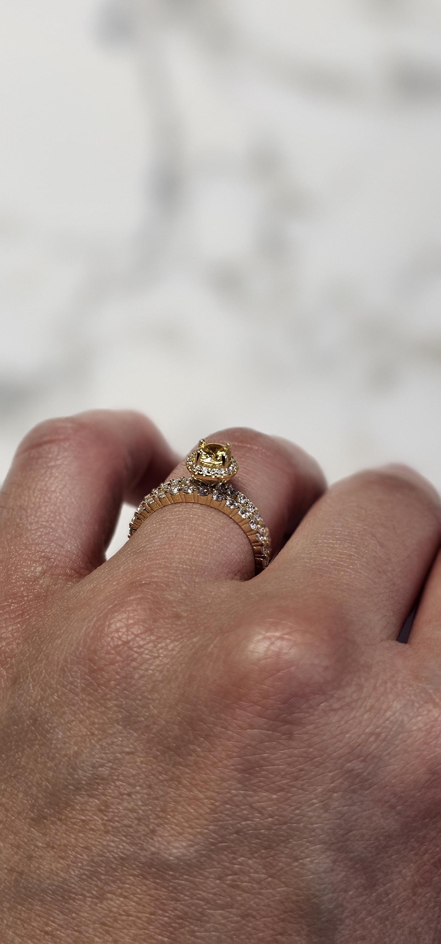 0.50ct round yellow stone ring, November birthstone ring, engagement ring, wedding set ring ,two piece, half eternity ring, citrine ring set