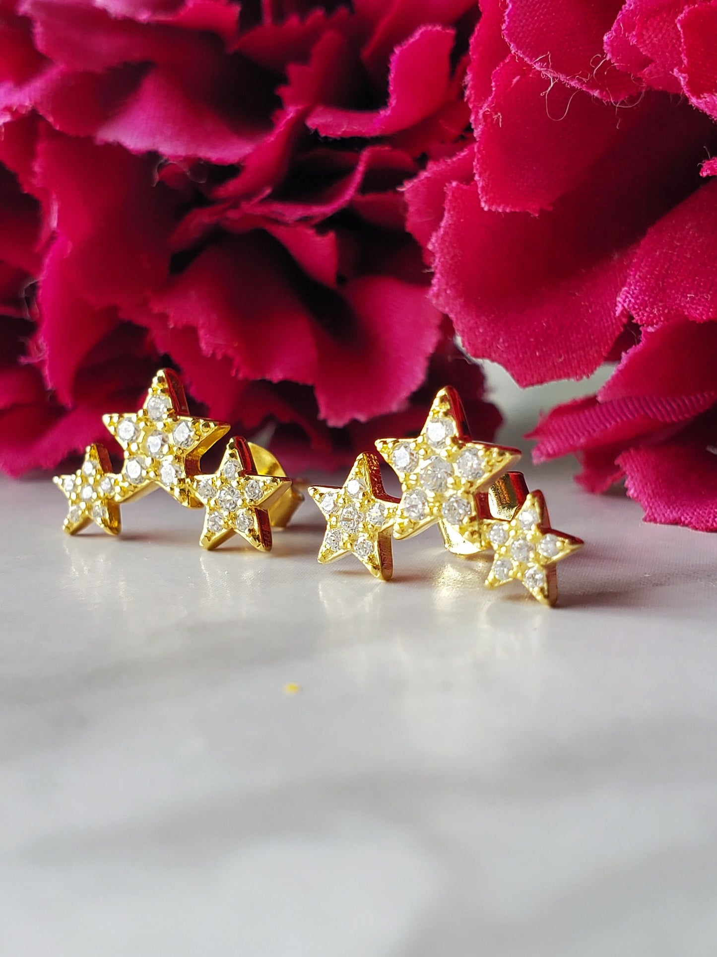 gold Star Stud Earrings, Star Earrings, simple earrings, pave earrings, delicate earrings, simulated diamond, sterling silver