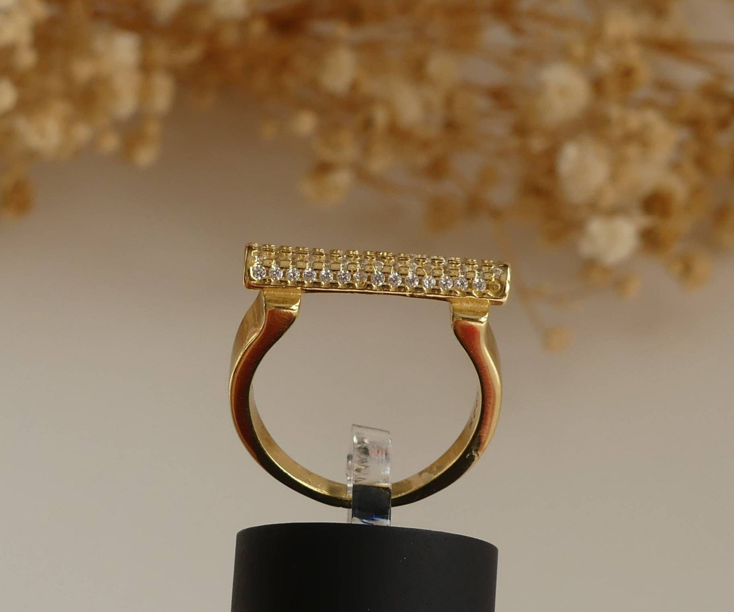 18K Gold Plated bar ring, pave ring, 925 Sterling Silver, Letter ring, Cocktail Ring, anniversary gift, minimalist, engagement ring