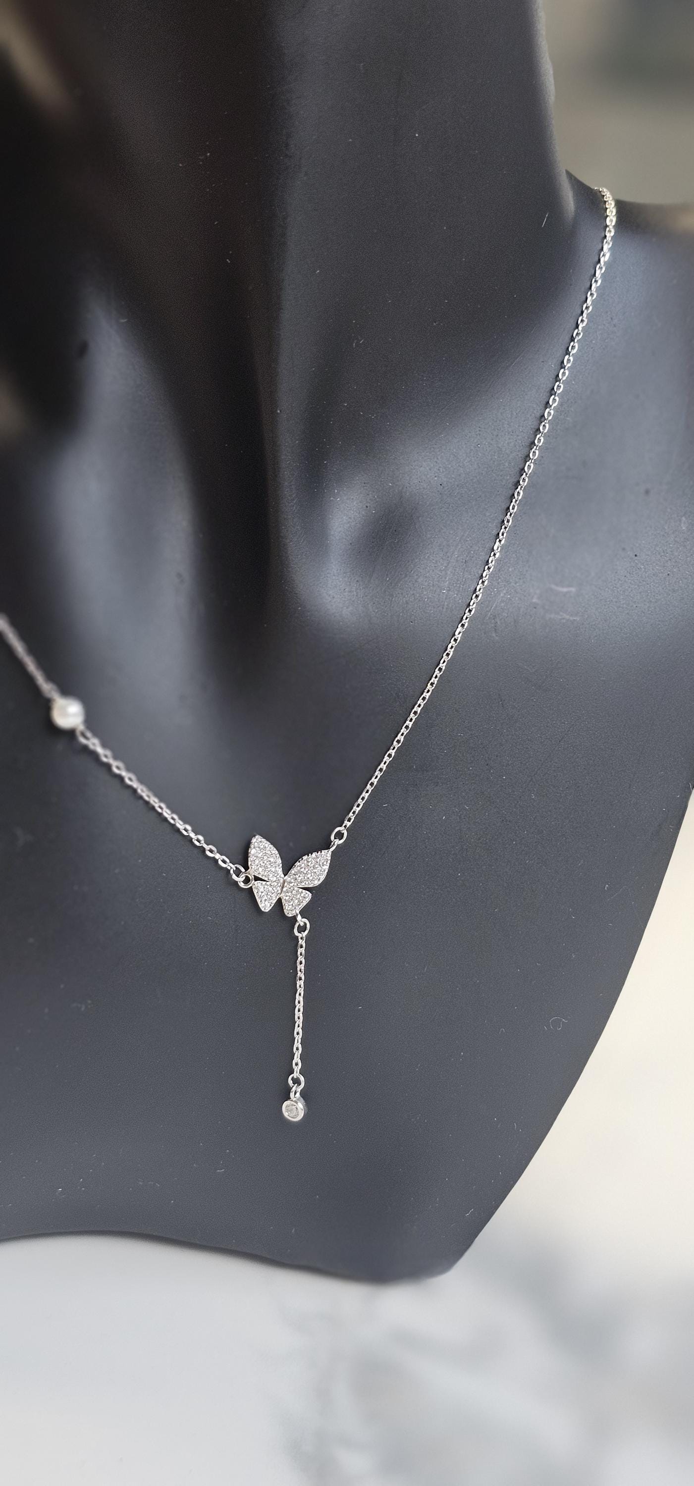 butterfly minimalist lariat necklace ,925 sterling silver necklace, anniversary gift, dainty necklace, gift for her