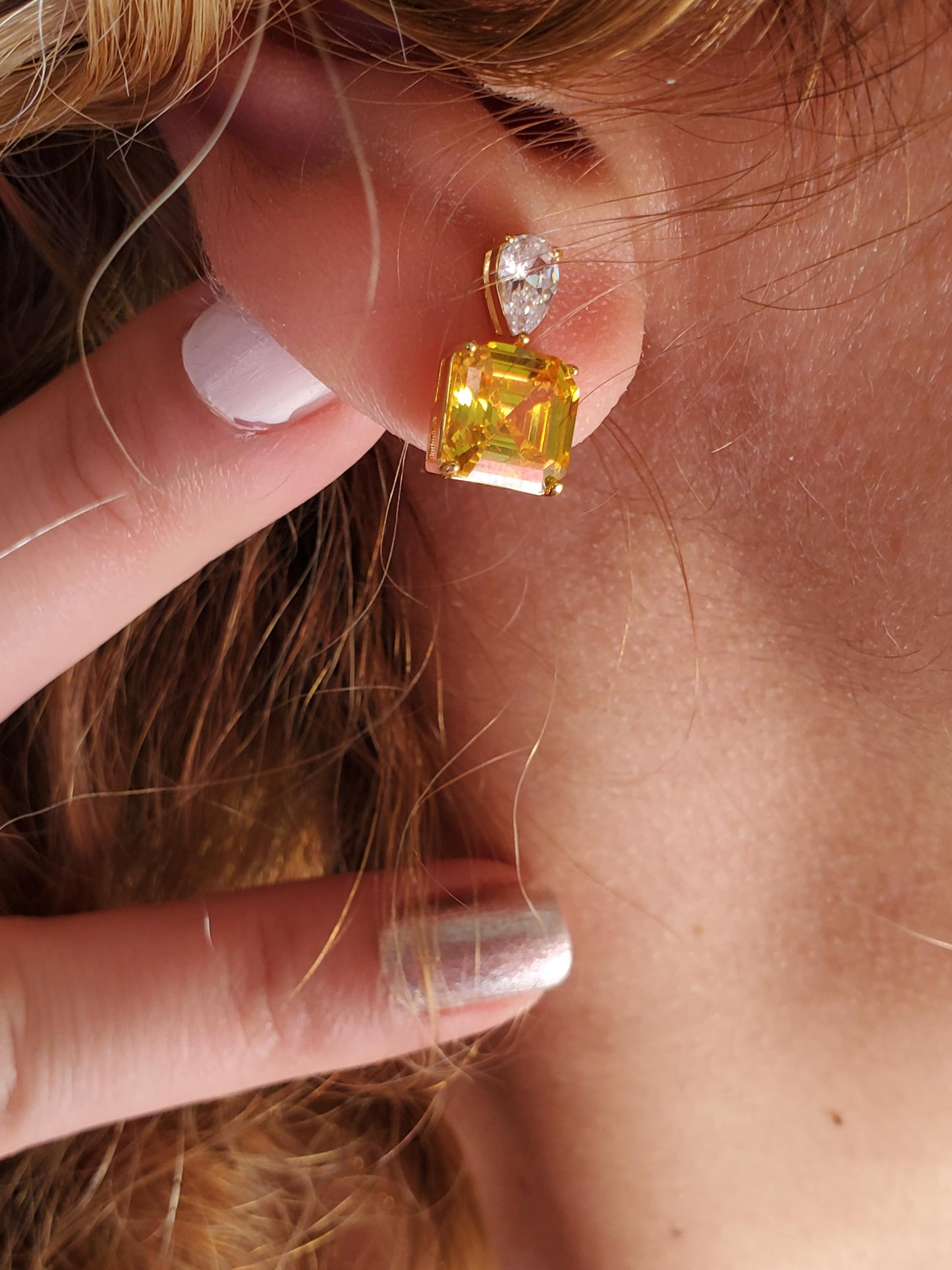 bright yellow citrine, 18k yellow gold vermeil, wedding earrings, anniversary gift, dainty stud earring, march birthstone, sunshine jewelry