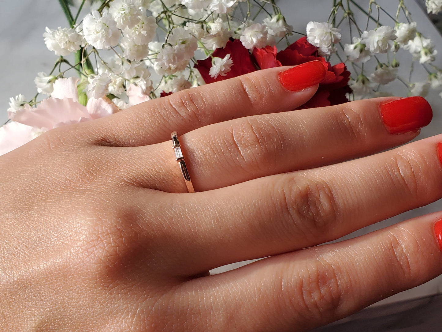 14k solid gold straight baguette, rose gold ring, stackable ring, bridal ring, minimal jewelry, wedding band, engagement ring, anniversary ring