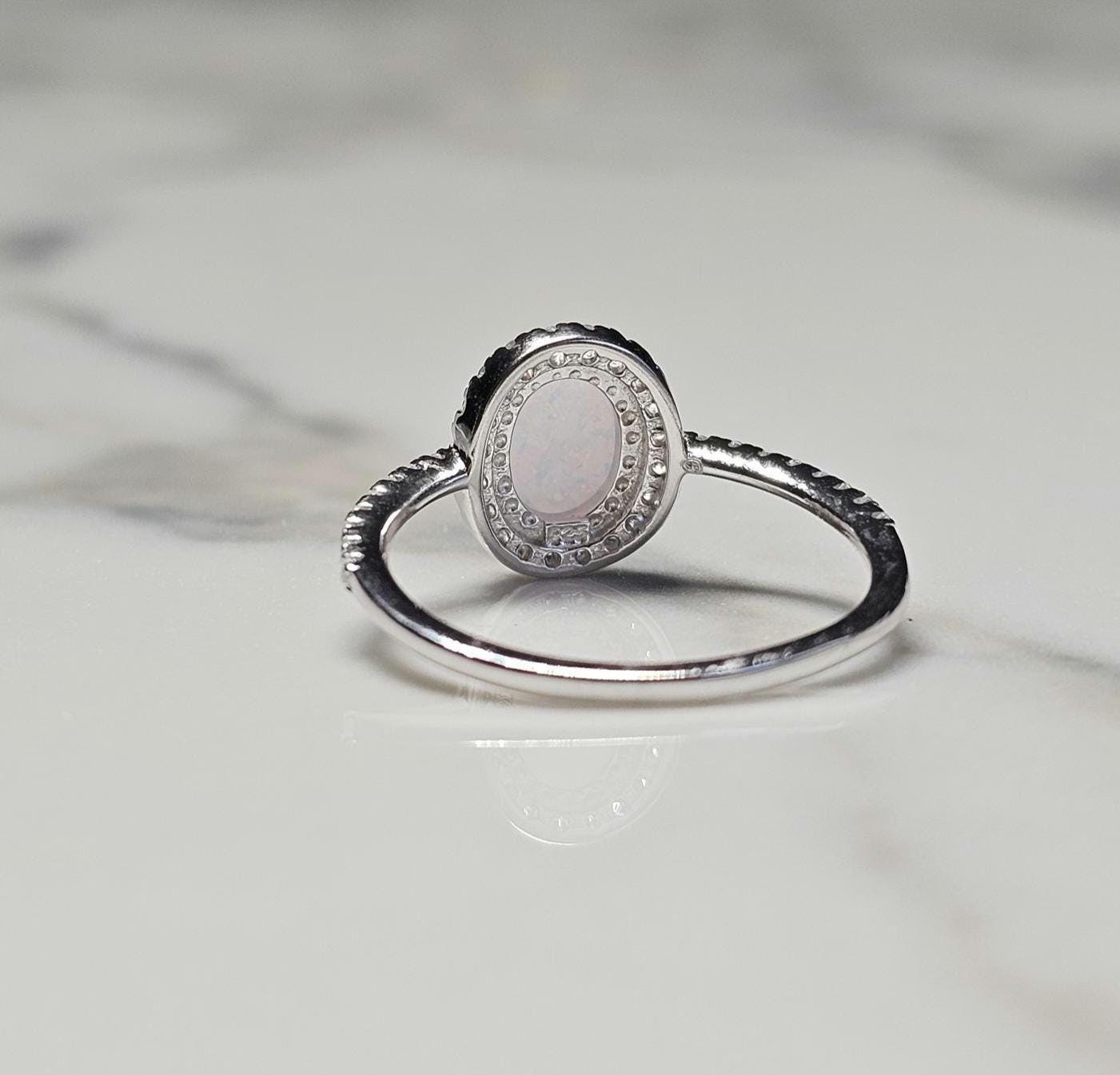 2ct oval opal stone, Oval Solitaire Synthetic Opal Ring, halo oval ring, engagement ring, halo ring, white opal ring, October birth stone