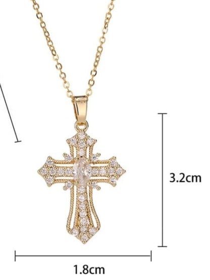 18K Gold Plated cross necklace, 925 Sterling Silver Cubic Zirconia White Cross ,Minimalist Lariat Necklace, necklace, gift