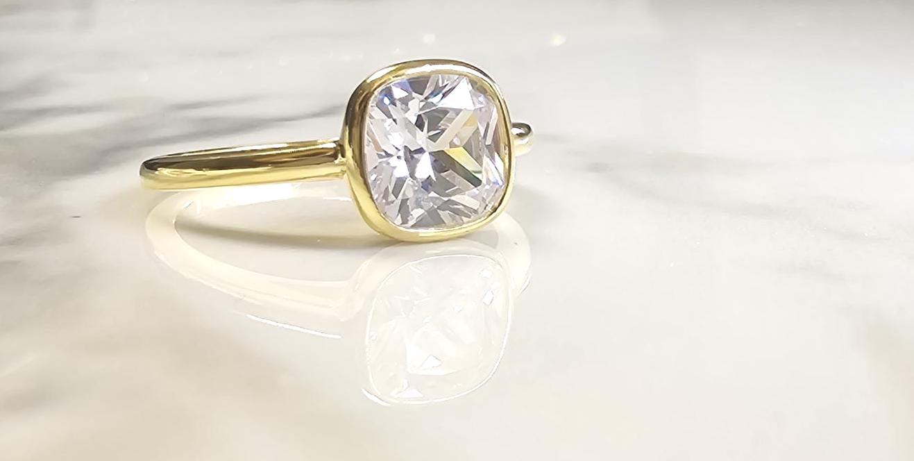 2ct cushion cut ring, 925 sterling silver high carbon diamond white solitaire ring, minimalist band ring, engagement ring, bezel ring