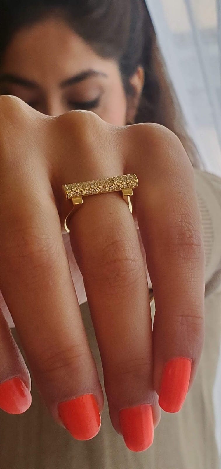 18K Gold Plated bar ring, pave ring, 925 Sterling Silver, Letter ring, Cocktail Ring, anniversary gift, minimalist, engagement ring