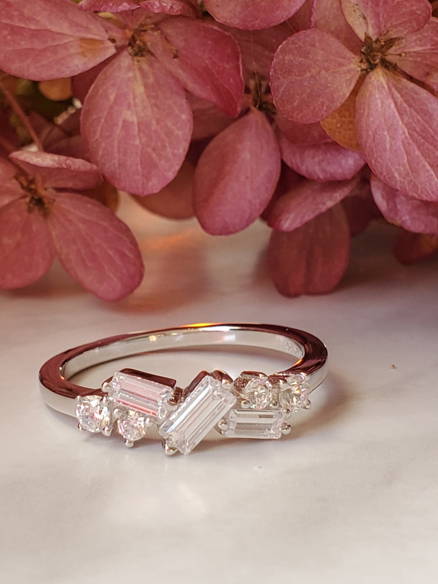 Dainty CZ ring, baguette ring, cz stacking ring, half eternity wedding band, simulated Baguette ring, wedding ring, anniversary ring