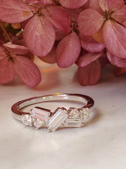 Dainty CZ ring, baguette ring, cz stacking ring, half eternity wedding band, simulated Baguette ring, wedding ring, anniversary ring