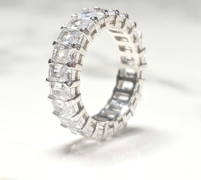 0.50ct eternity bands, emerald cut ring, 925Sterling Silver, pave wedding band, engagement ring, minimalist ring, wedding band, stackable