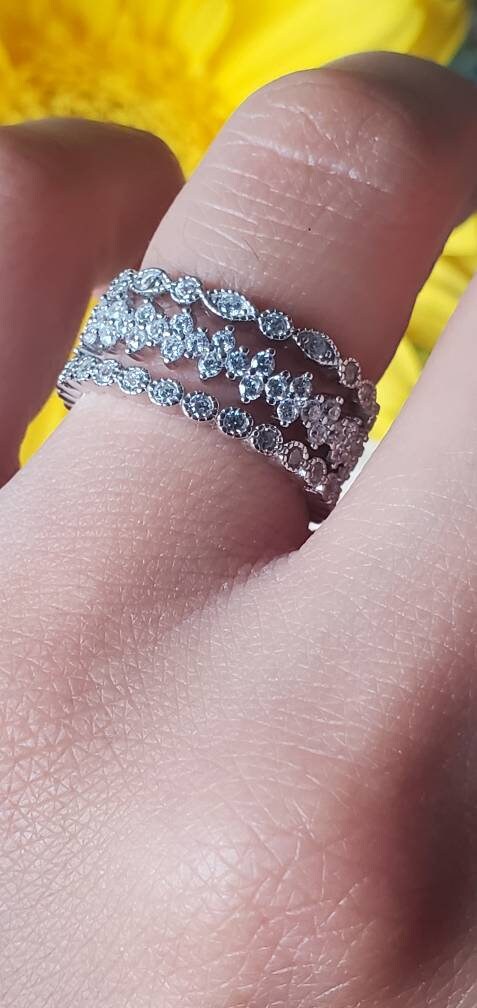 3pcs engagement ring ,Curved Wedding Band, eternity bands, 925Sterling Silver, pave wedding band, anniversary gift, jewelry