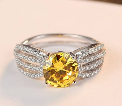 round citrine ring, yellow stone Ring, arc deco, anniversary ring, yellow stone ring, engagement ring, solitaire, geometric ring, antique