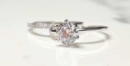 1.25ct round solitaire ring, engagement ring set, wedding set, classic bridal, Dainty stackable, two piece ring, half eternity ring