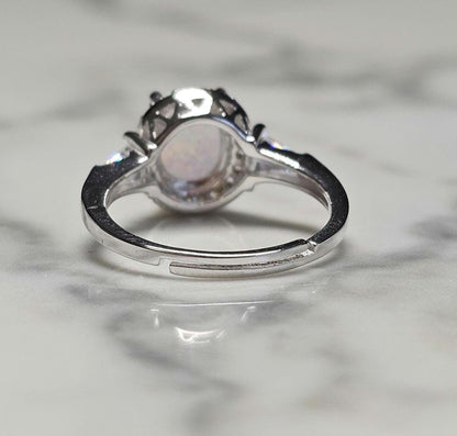 3ct white fire opal and 2 baguette cz ring, Halo Ring with Synthetic Oval Opal, opal engagement ring, oval stone, halo ring, white opal ring