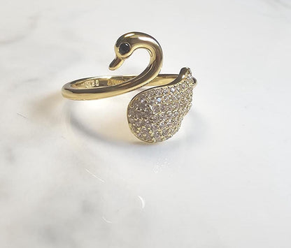 18k gold swan minimalist band ring, 925 sterling silver cubic zirconia ring, gold swam, 18K Gold Plated, Anniversary Gift, Teen Girl gift