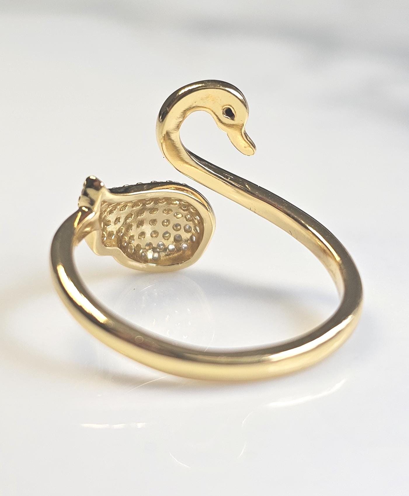 18k gold swan minimalist band ring, 925 sterling silver cubic zirconia ring, gold swam, 18K Gold Plated, Anniversary Gift, Teen Girl gift