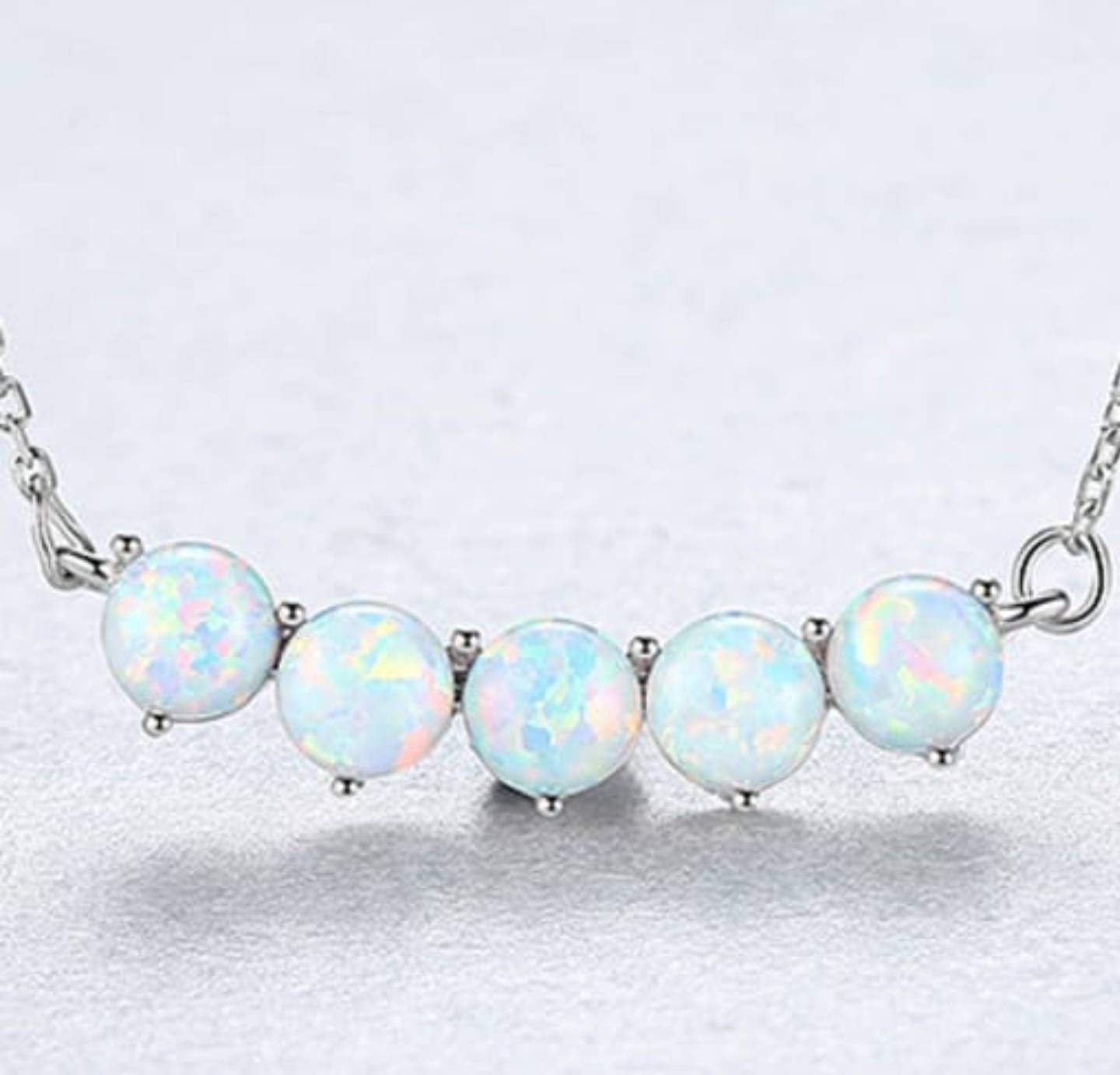 opal Necklace, charm necklace, Bar necklace, 925 Sterling Silver, October birthstone, Dainty necklace, round opal necklace, minimalist