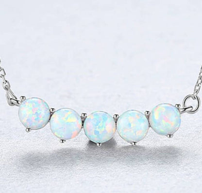 opal Necklace, charm necklace, Bar necklace, 925 Sterling Silver, October birthstone, Dainty necklace, round opal necklace, minimalist
