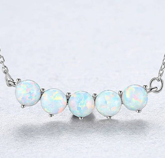 opal Necklace, charm necklace, Bar necklace, 925 Sterling Silver, October birthstone, Dainty necklace, round opal necklace, minimalist