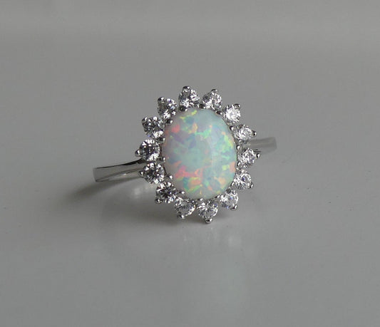 3ct oval Opal stone, opal ring, halo oval ring, opal silver ring, opal floral ring, opal engagement ring, october birthston ring