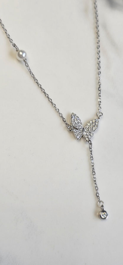 butterfly minimalist lariat necklace ,925 sterling silver necklace, anniversary gift, dainty necklace, gift for her
