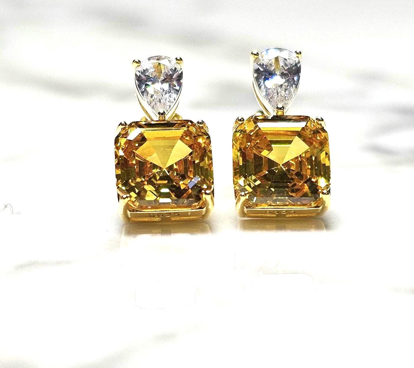 bright yellow citrine, 18k yellow gold vermeil, wedding earrings, anniversary gift, dainty stud earring, march birthstone, sunshine jewelry