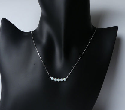 opal Necklace, charm necklace, Bar necklace, 925 Sterling Silver, October birthstone, Dainty necklace, round opal necklace, minimalist