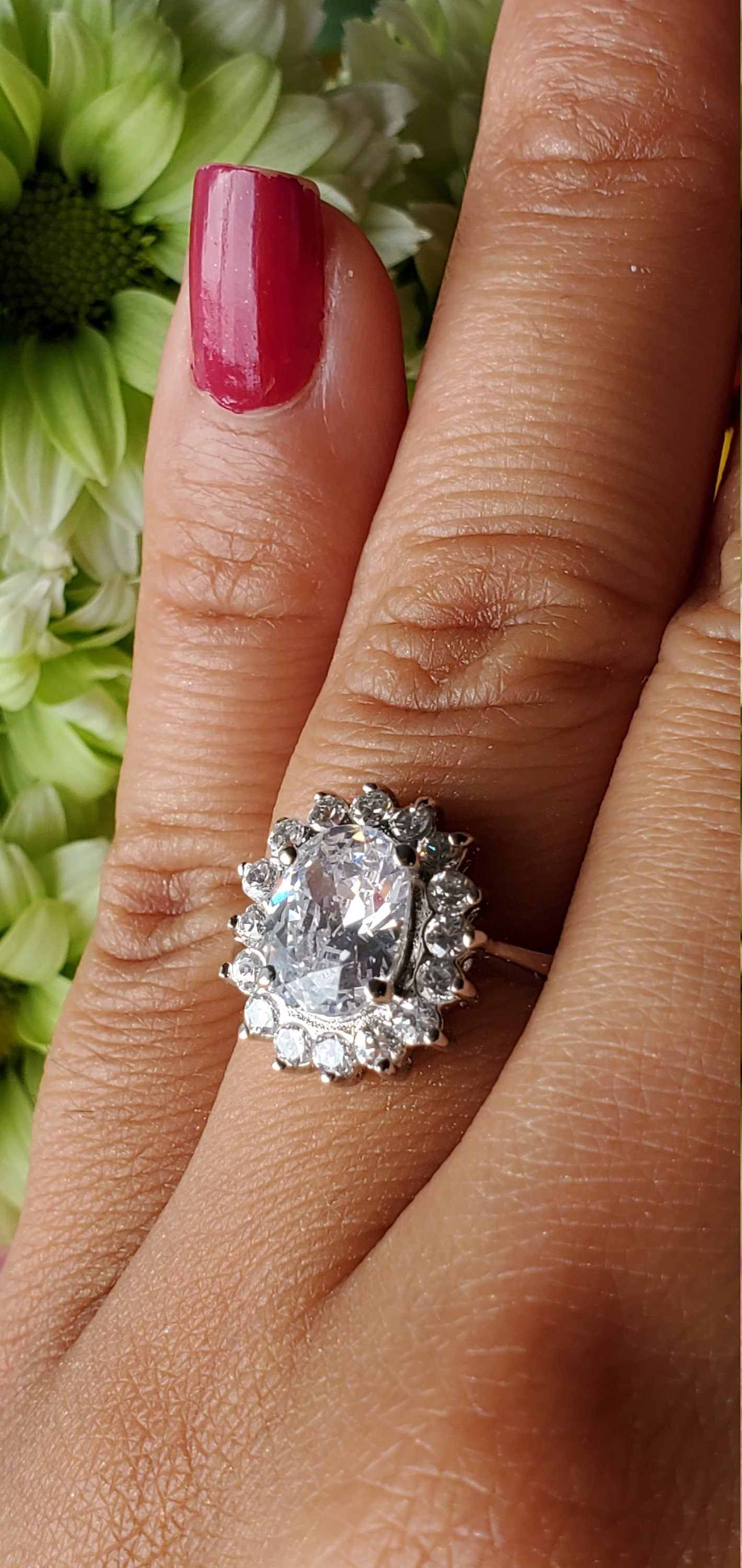 3ct oval cz stone, halo oval ring, cz floral ring, engagement ring, wedding ring, oval cz ring, anniversary ring, luxury ring, arc deco ring