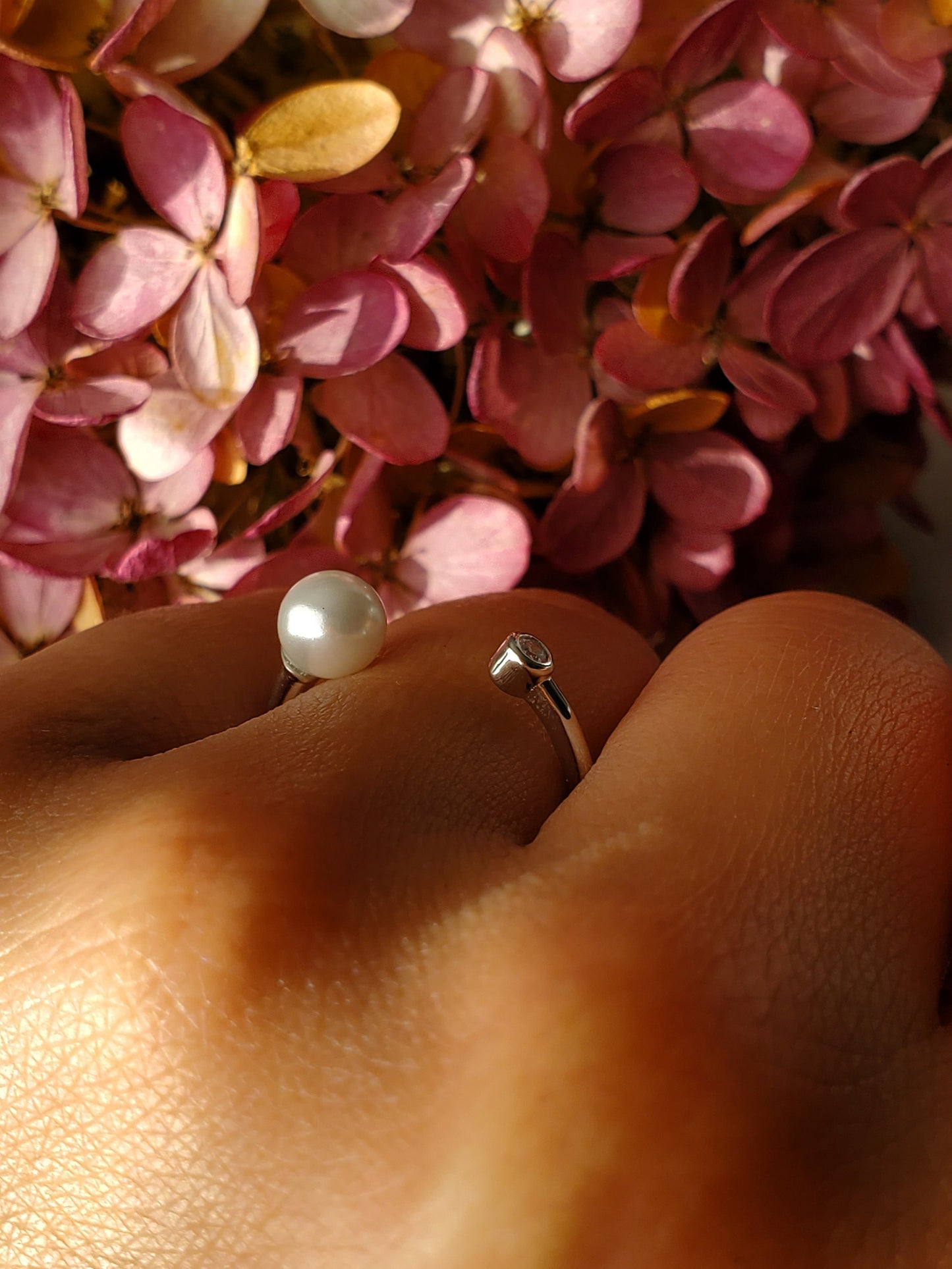 pearl End Caps ring, Anniversary Gift, gift for Her, Present Future Ring, CZ wedding band, stackable ring, pearl ring, engagement ring