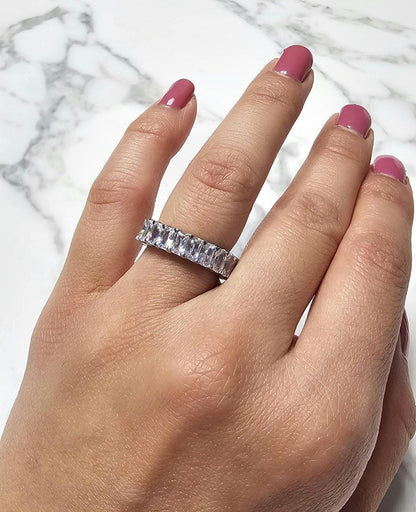 0.50ct eternity bands, emerald cut ring, 925Sterling Silver, pave wedding band, engagement ring, minimalist ring, wedding band, stackable