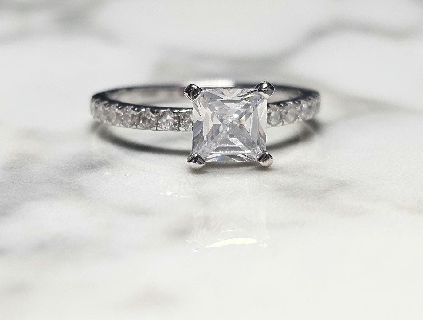 1ct square cz ring, antik cushion Cut ring, 925 silver ring, half eternity Ring, engagement ring, wedding ring, half eternity ring