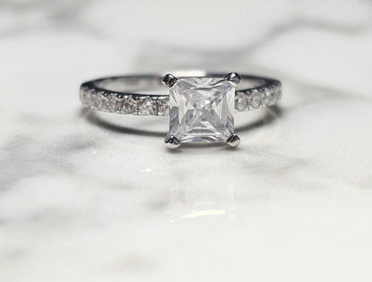 1ct square cz ring, antik cushion Cut ring, 925 silver ring, half eternity Ring, engagement ring, wedding ring, half eternity ring