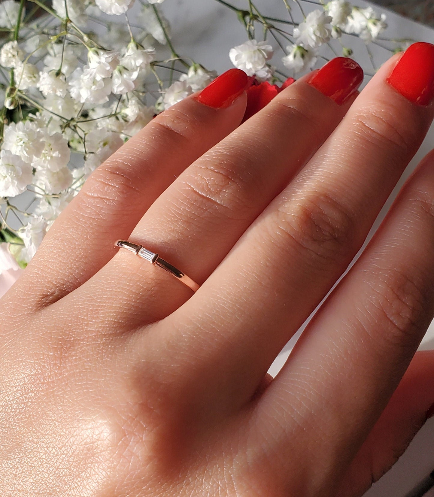 14k solid gold straight baguette, rose gold ring, stackable ring, bridal ring, minimal jewelry, wedding band, engagement ring, anniversary ring