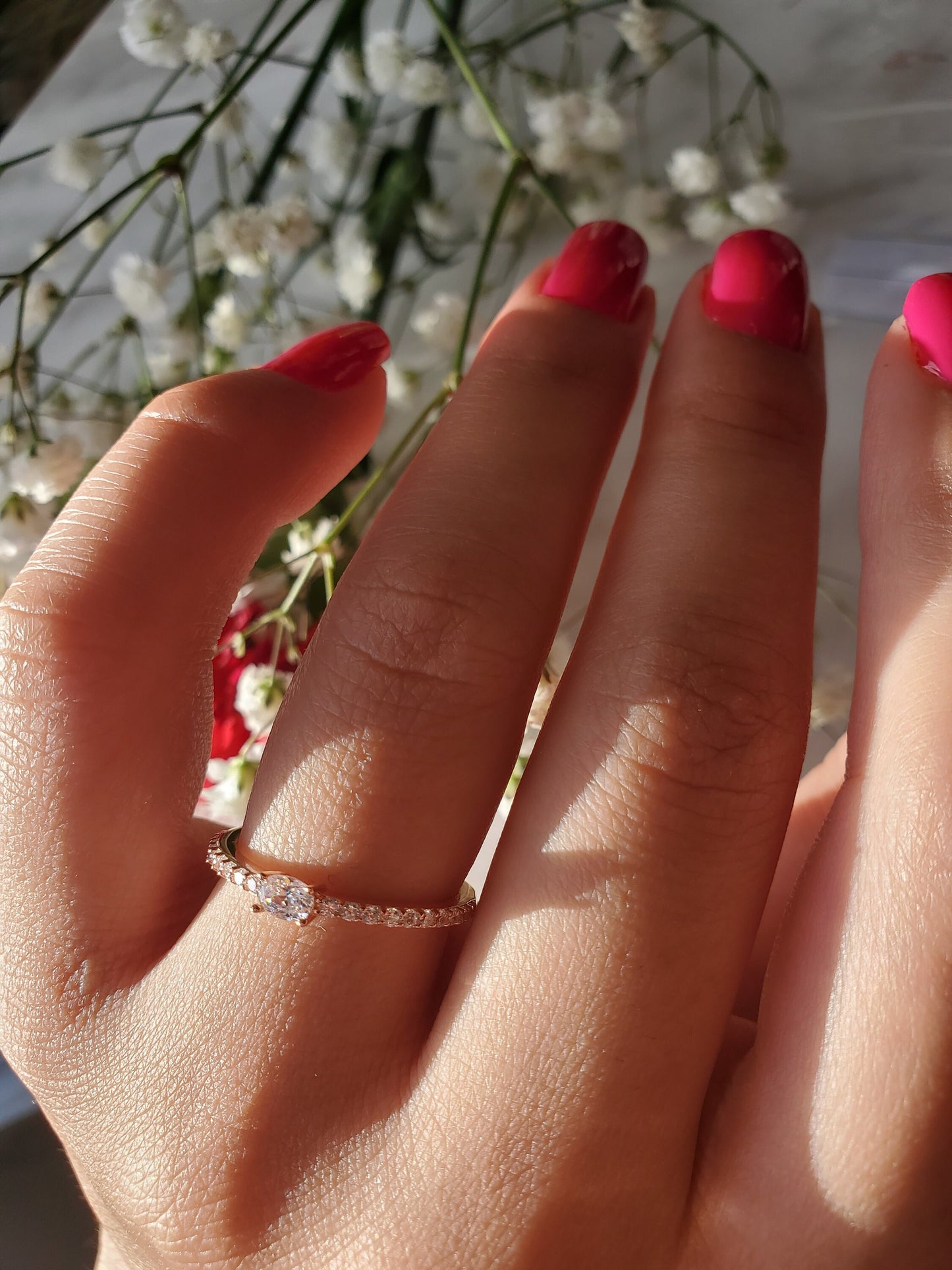 East west oval ring, simulated diamond, Rose gold plated ring, dainty oval ring, oval engagement ring, minimalist ring, propose ring, simple