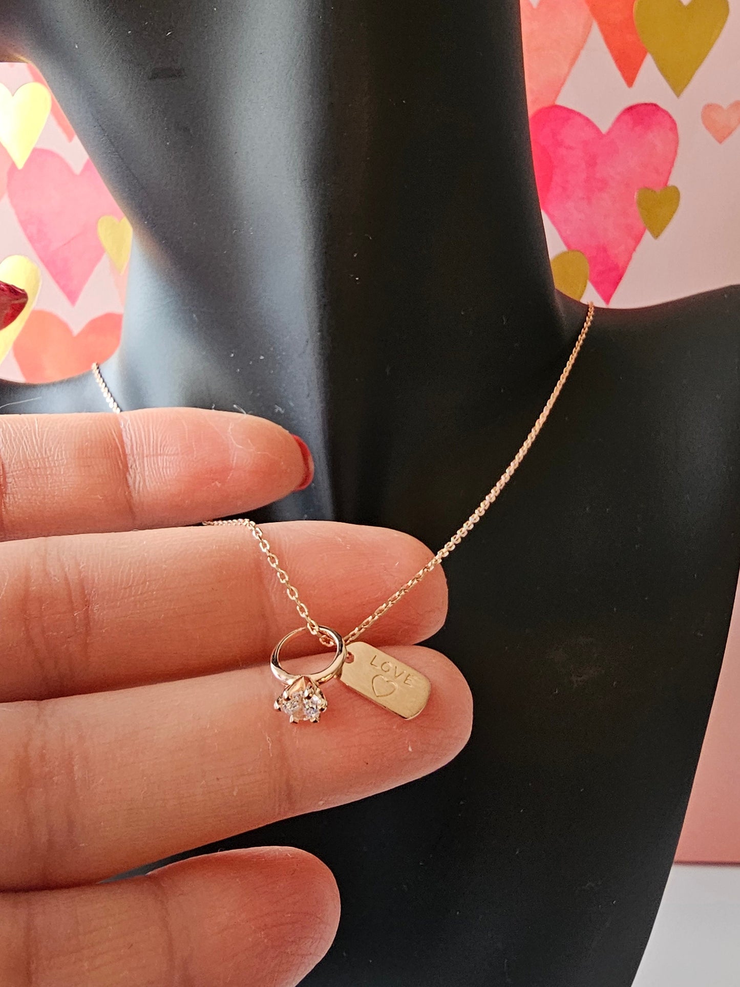 love necklace, 925 Sterling Silver, Minimalist Necklace, delicate Necklace, ring pendant, rose gold necklace, Teen Girl gift, gift for her