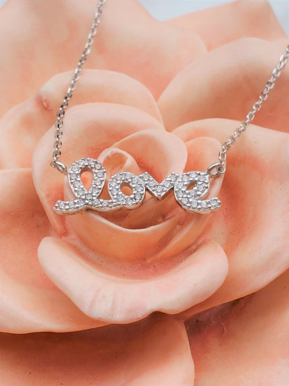 love Necklace, love, pave pendant, valentines day gift, silver necklace, Mother's Day Gift ,gift for her