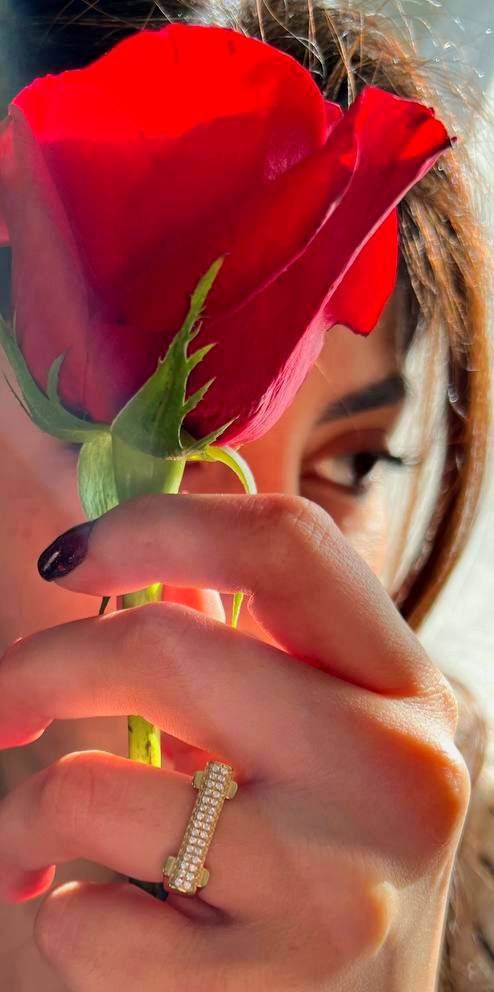 18K Gold Plated bar ring, pave ring, 925 Sterling Silver, Letter ring, Cocktail Ring, anniversary gift, minimalist, engagement ring