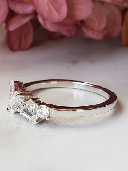 Dainty CZ ring, baguette ring, cz stacking ring, half eternity wedding band, simulated Baguette ring, wedding ring, anniversary ring