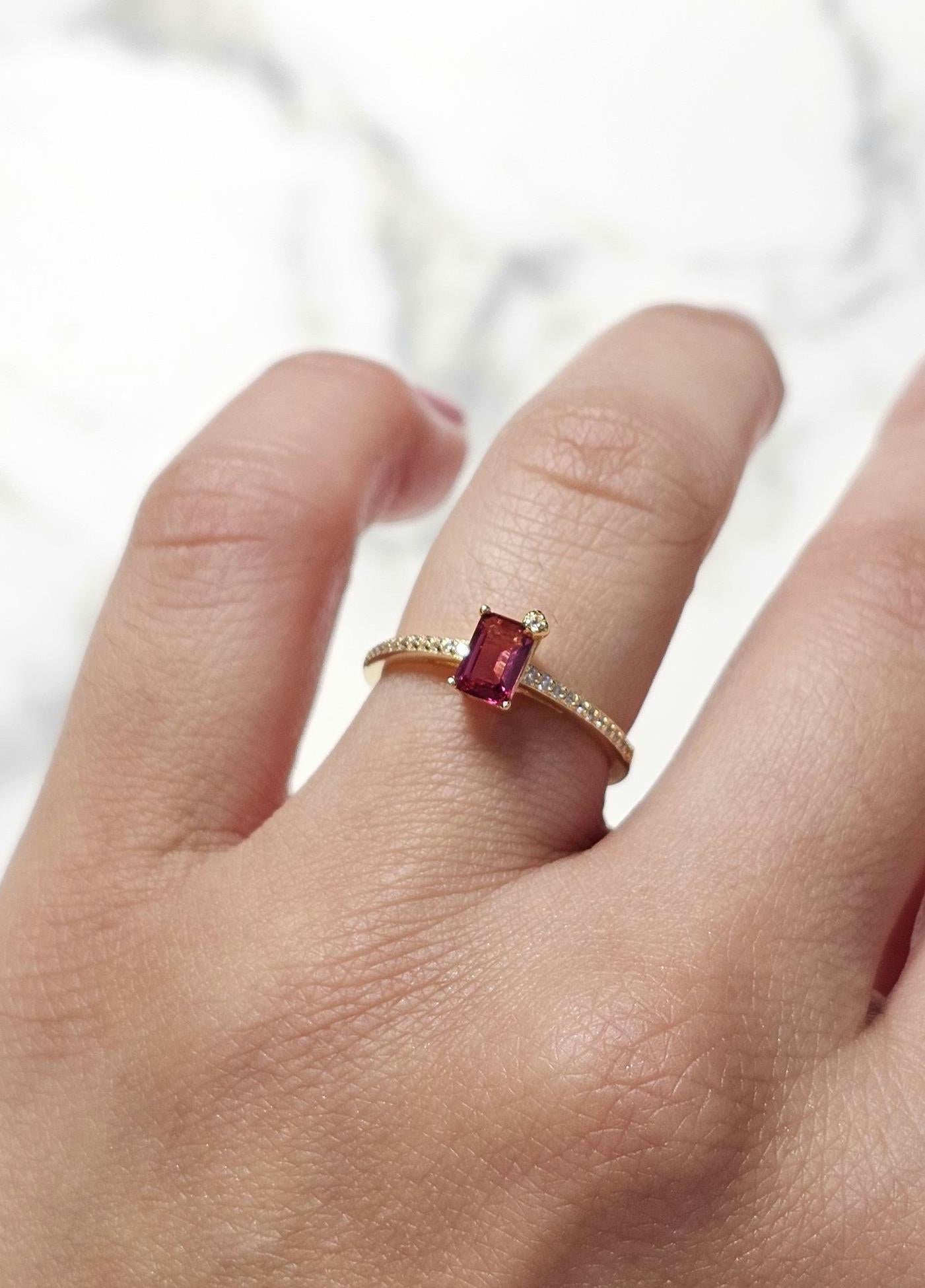 Emerald cut solitaire engagement ring, 1.5ct Rectangle cut ruby ring, July birthstone ring, half eternity ring, gold plated ring