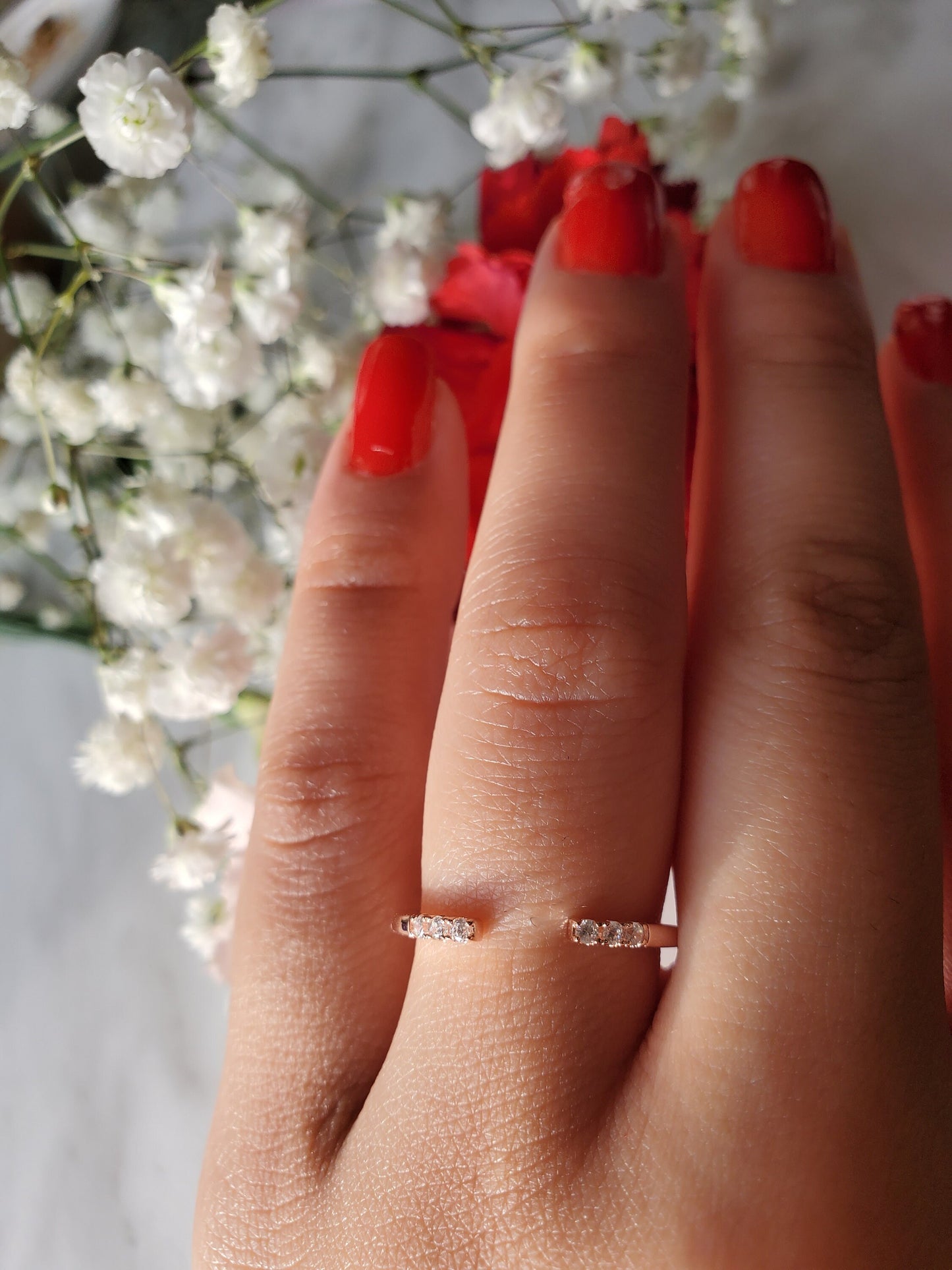 Open Ring with CZ End Caps, Anniversary Gift, rose gold ring, Present Future Ring, promise ring, Open Stackable Ring, Dainty Wedding Band
