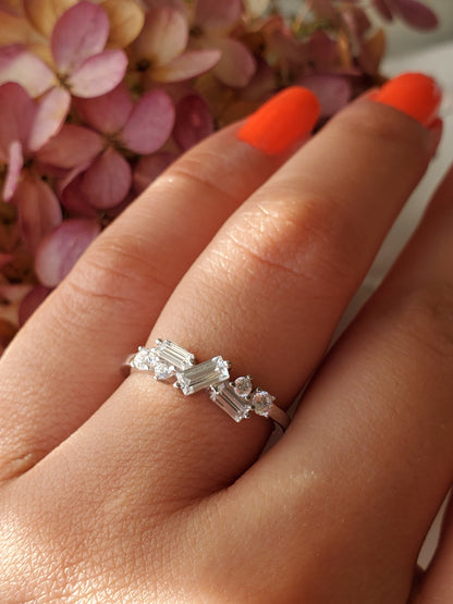 Dainty CZ ring, baguette ring, cz stacking ring, half eternity wedding band, simulated Baguette ring, wedding ring, anniversary ring