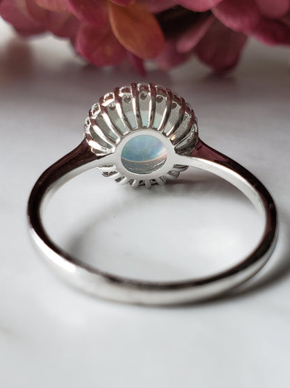 2ct round white Opal Ring ,white opal, halo ring, Anniversary ring, Present Future Ring, cz wedding ring, gift for her, engagement ring