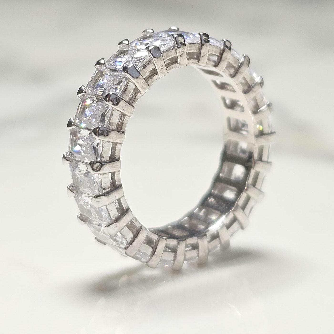 0.50ct eternity bands, emerald cut ring, 925Sterling Silver, pave wedding band, engagement ring, minimalist ring, wedding band, stackable