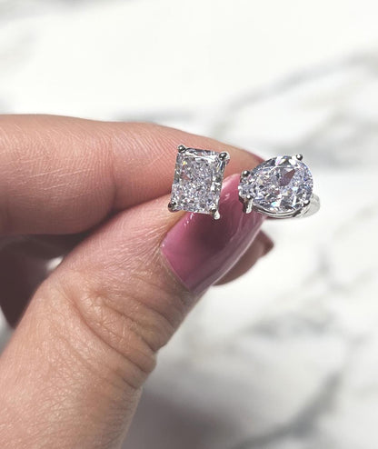 double stone ring, minimalist band ring ,925 sterling silver, cubic zirconia, engagement ring