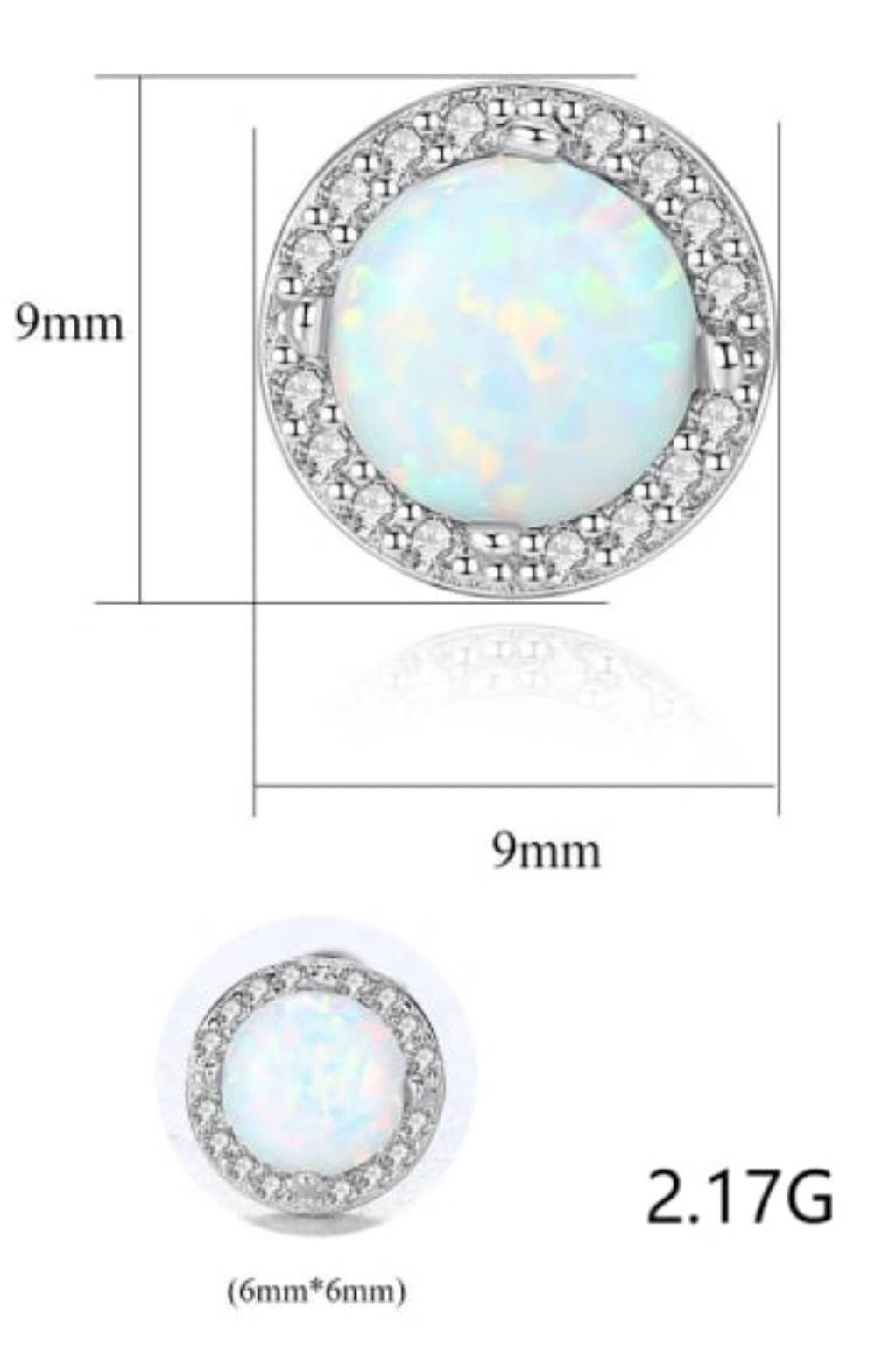 0.75 ct opal round stud earrings, Round white Opal, Stud halo Earrings, minimalist stud earring, October birthstone, opal earrings